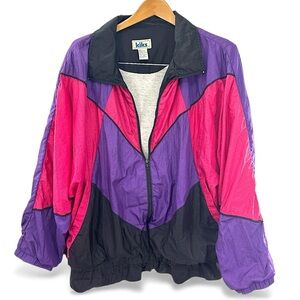kiks Nylon Colorblock Windbreaker Jacket Pink Purple Black 2X